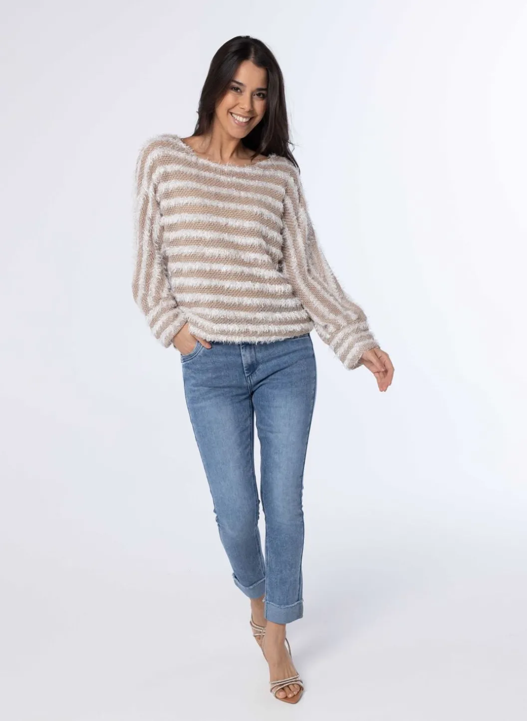 Beige Gestreepte Trui