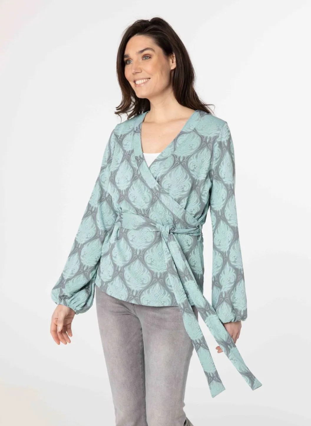 Groen Grijze Overslag Trui