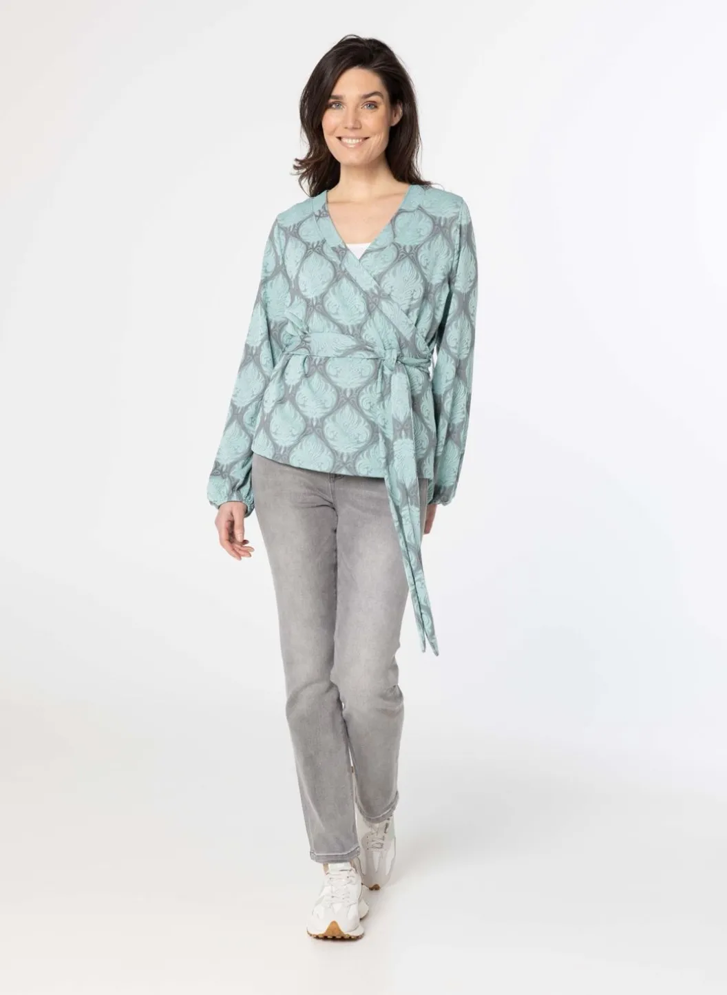 Groen Grijze Overslag Trui