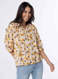 Meerkleurige Blouse Met Pofmouwen