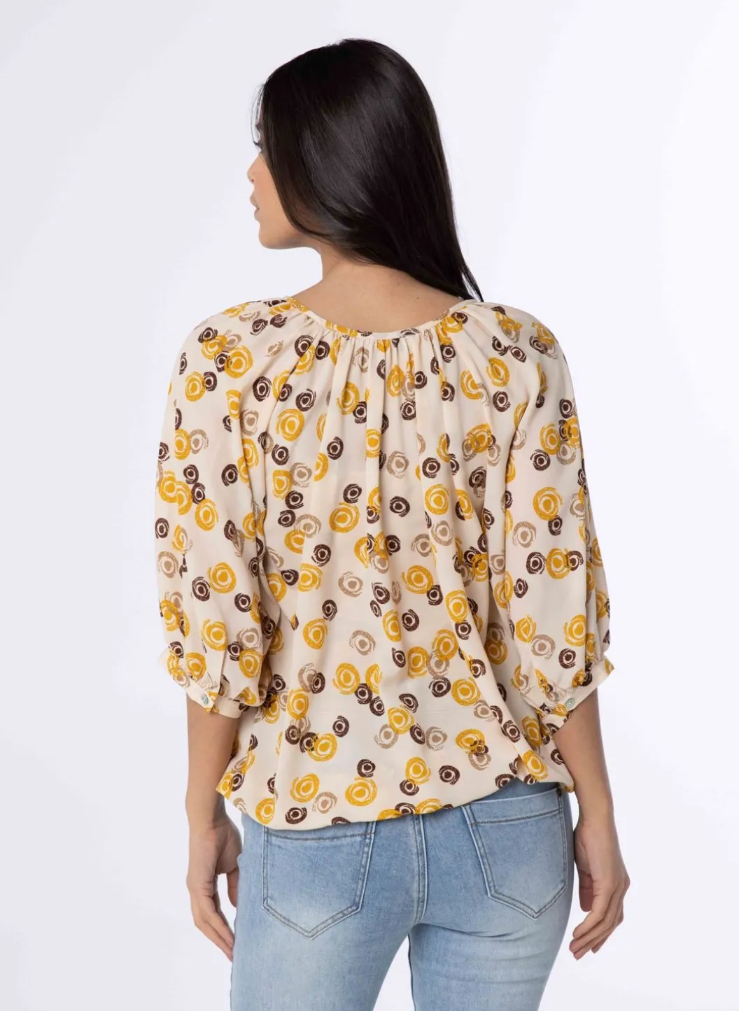 Meerkleurige Blouse Met Pofmouwen