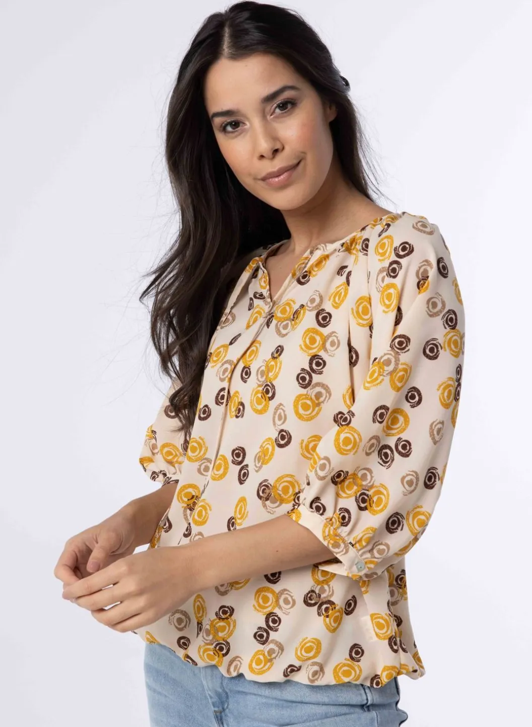 Meerkleurige Blouse Met Pofmouwen