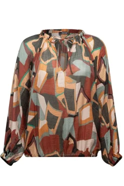 Meerkleurige Blouse Met Pofmouwen