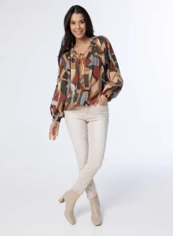 Meerkleurige Blouse Met Pofmouwen