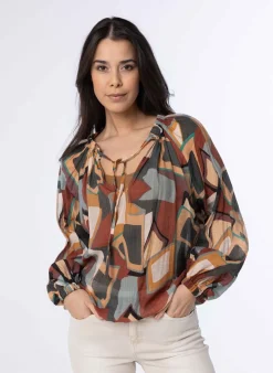 Meerkleurige Blouse Met Pofmouwen