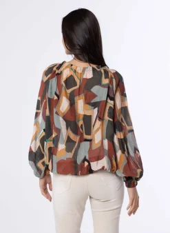 Meerkleurige Blouse Met Pofmouwen