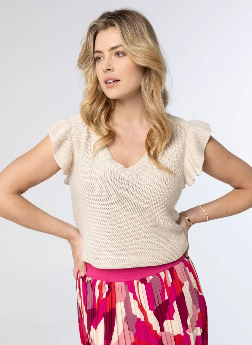 Zandkleurige Gebreide Trui